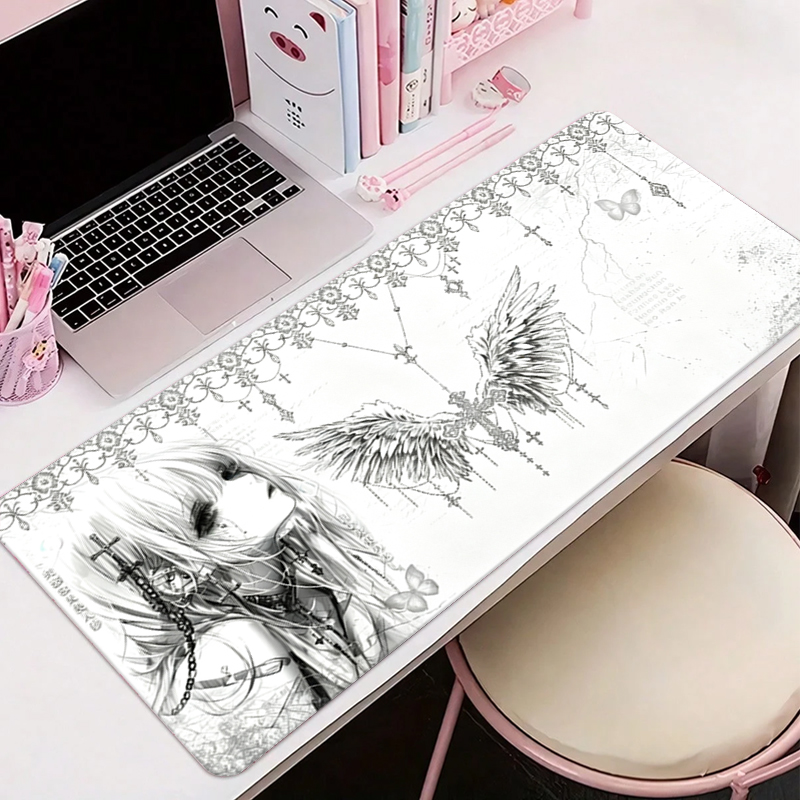 Gaming Accessories Women - Leather Mousepad Black White Anime Aesthetics